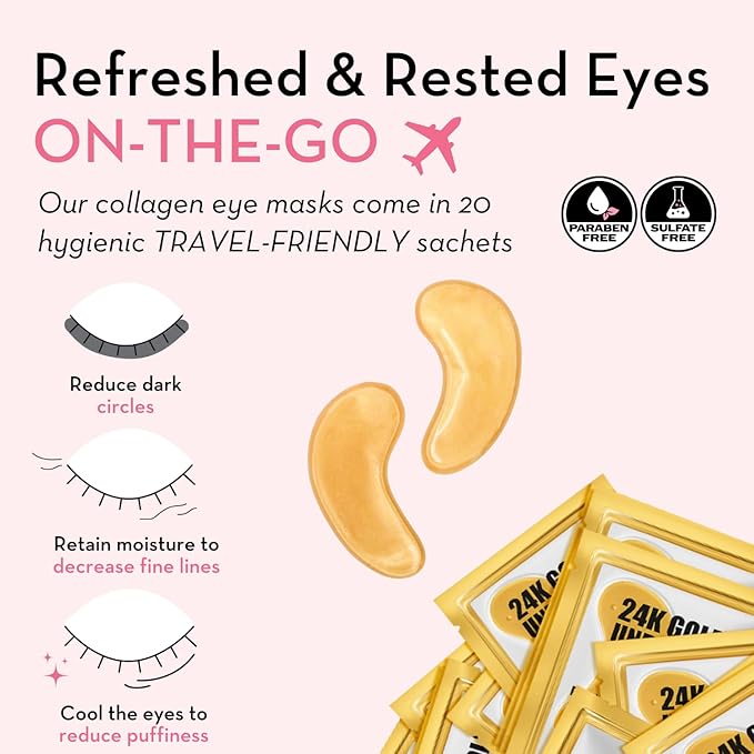 Elizabeth Mott 24K Gold Under Eye Patches - Collagen, Niacinamide & Peptides for Puffy Eyes, Dark Circles & Wrinkles - Hydrating & Brightening Eye Mask, Cruelty-Free