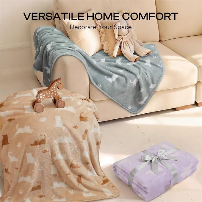 Luciphia 3 Pack Cute Cat Blankets Cozy Small Throw for Pet Puppy,23"x16" | 280GSM Fuzzy Kitten Pet Blankets Washable for Crate Bed Couch Car Indoor - Puppy Essentials Dog Gift