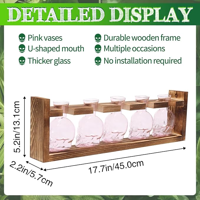 Plant Terrarium Propagation Stations Halloween Skull Planter Vase Skulls | decor With Wooden Stand Gife for Father - 5 Vases