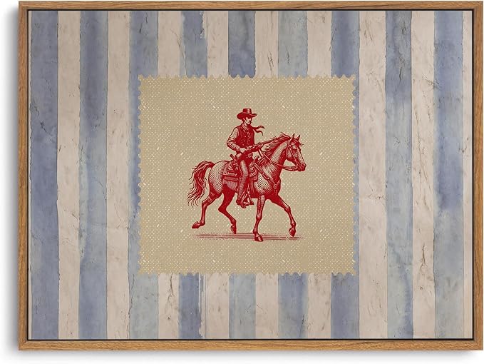 ZZLWBKGL Western Wall Decor Cowboy Canvas Art Vintage Framed Wall Art | Country West Stamp Artwork Mid Century Aesthetic for Living Room Bedroom 8x10in
