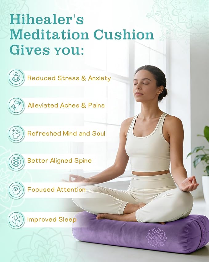 3 in 1 Yoga Bolster Pillow Set for Relaxation & Meditation, Premium Rectangular Velvet Cushion with Weighted Lavender Eye Pillow, Supportive Foam for Back Support & Stretching