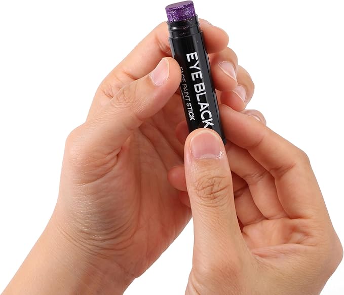 Purple Glitter Eye Black Stick, Anti-Glare Eyeblack for Baseball Football Softball Lacrosse Accessories, Sweat-Proof Sport Face Paint, Smooth & Long Lasting, Rich Full Coverage Shimmery Color