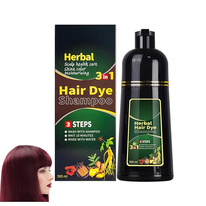 HUDABABY Wine Red Hair Dye Shampoo 3 in 1 Herbal Natural Dye Cover Gray, for Women/Men Hair Color for Grey Coverage (Wine Red)