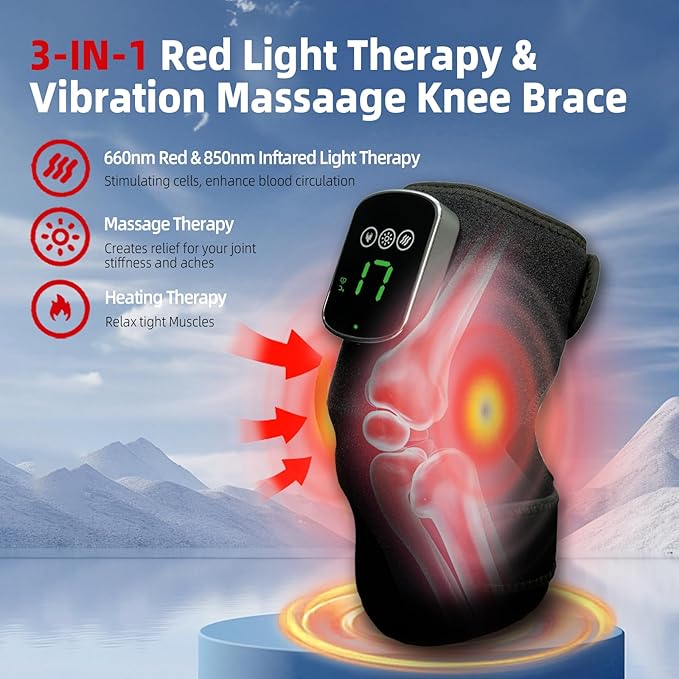Red Light Therapy for Knee & Elbow, Vibration & Heated Massage for Knee Brace,660nm&850nm Red Light Therapy, Heated Device for Joint, Elbow, Shoulder Pain Relief