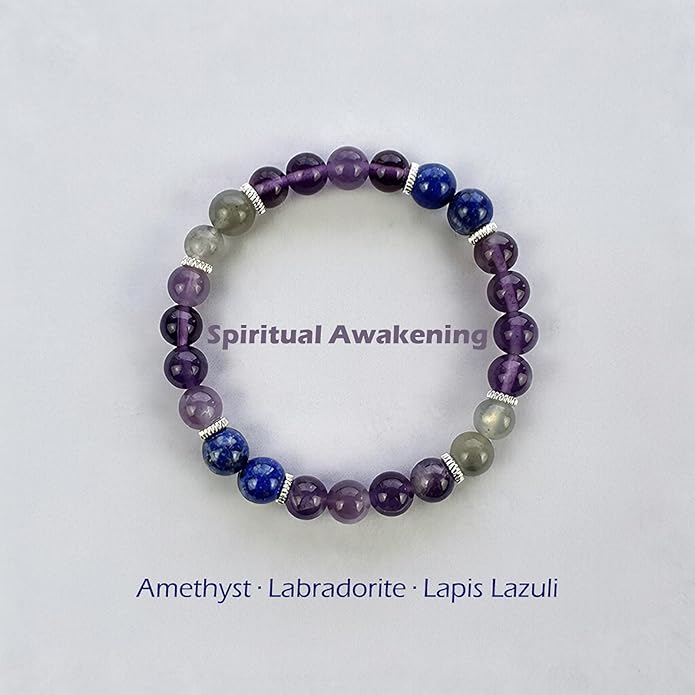 Stretch Bracelet for Spiritual Awakening Healing Crystal Gemstone Bracelet 8mm Natural Beaded Stone Bracelet with Appealing Representation Handmade Jewelry for Women Girl (Amethyst, Labradorite, Lapis Lazuli)