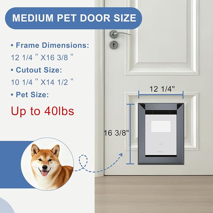 MAVRICFLEX Heavy Duty Aluminum Doggy Door for Door, Medium, Dark Gray | Doggie Door with 2 Sliding Lock Panels & Magnetic Double Flaps, Energy Efficient Design for Medium Dogs Up to 40 LBS