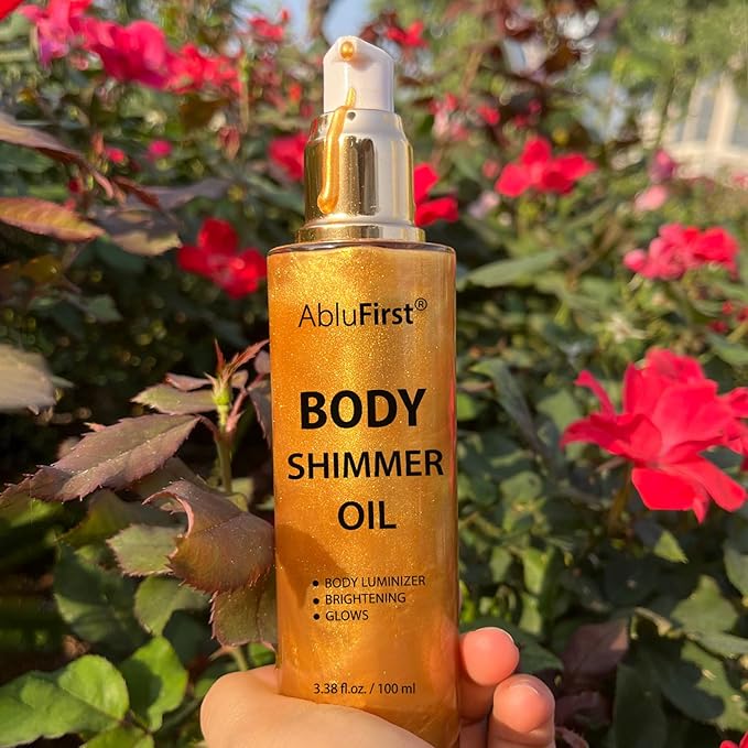 Shimmer Body Oil Summer Body Glitter Moisturizing Light Shimmer Glow Non-Sticky Summer Body Luminizer and Illuminator Smooth (2.8 Fl Oz (Pack of 1), Gold)