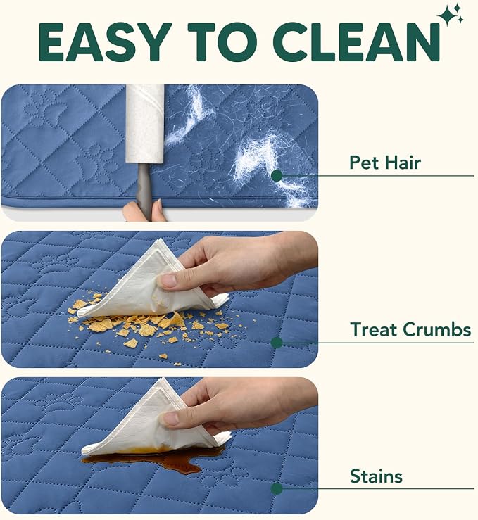 PAWFINITY Waterproof Bed Cover for Dogs, Pet Blanket for Mattress Washable | Paw Print Quilted, Hair Resistant, Anti Cat Scratch, Pee Proof Furniture Protector for Queen Size Bed, 68x82 Inch, Blue