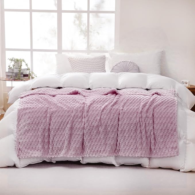 Puncuntex Light Purple Throw Blanket 50"×60" Fuzzy 3D Jacquard Decorative | Flannel Fleece Super Soft Plush Cozy Blanket for Couch Sofa Chair Lightweight