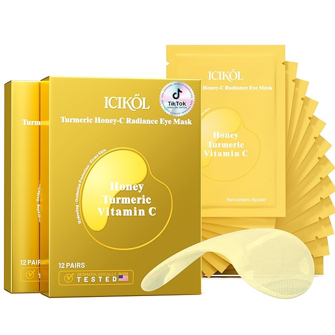 Turmeric Honey-C Radiance Under Eye Patches for Women - Hydrating & Oxidation Protection & Firms Skin Visibly Fades to Clear in 40 Mins, Fully Absorbed in 3Hrs. yellow, 24 Pairs.