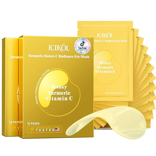 Turmeric Honey-C Radiance Under Eye Patches for Women - Hydrating & Oxidation Protection & Firms Skin Visibly Fades to Clear in 40 Mins, Fully Absorbed in 3Hrs. yellow, 24 Pairs.