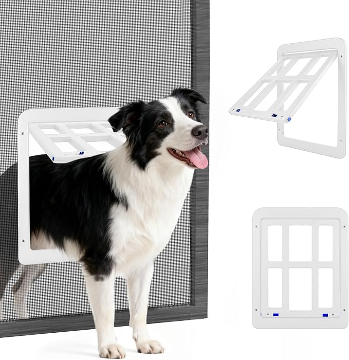 LESYPET Dog Screen Door, Inside Flap 14.4 x 11.2 Inches, Magnetic Self Closing, Dog Door for Screen Doors Sliding Doors, Flap Lockable, White