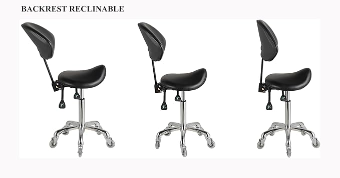 Adjustable Saddle Stool Chairs with Back Support Ergonomic for Medical Clinic Studio Salon Office and Home (Black)