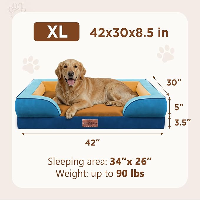 Comfort Expression Orthopedic Dog Bed for Extra Large Dogs with Bolster | Waterproof Dog Couch Bed with Washable Cover & Non-Slip Bottom, Supportive Egg Crate Foam XL Pet Bed, 42x30 Inch