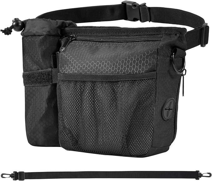 Dog Treat Training Pouch Built-in Poop Bag & Side Pocket Dispenser
