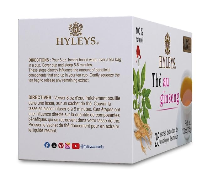 Hyleys Ginseng & Green Tea with Natural Guarana & Orange Flavor - Herbal Energy Tea - 25 Tea Bags