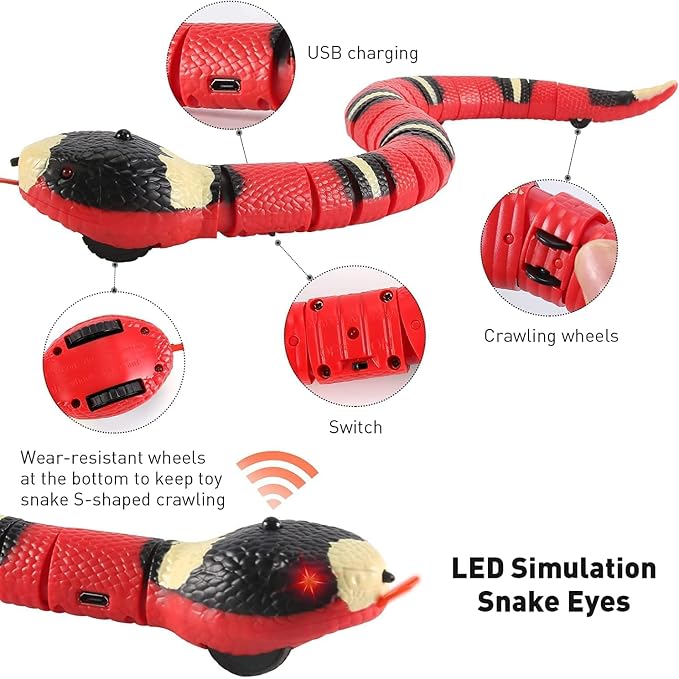 CSD Interactive Smart Sensing Snake Toy for Cats, Dogs &Kids - USB Rechargeable, Automatically Senses Obstacles - Electric Toy Gift & Prop for Halloween, Christmas & April Fools