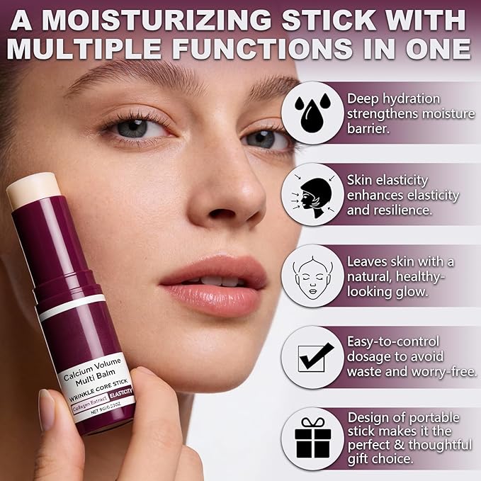 KUNAL 2 PCS Calcium Volume Multi Balm with 1 Brush, Calcium Balm Stick Hydrating, Firming Skin, Reduce Fine Lines Collagen Stick for Face, Eyes, Neck