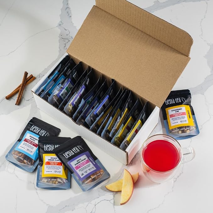 Tiesta Tea - Caffeine Free Tiesta Tasting Sampler Dry Flight Set, Loose Leaf, No Caffeine, Makes Hot & Iced, Assorted Tea Sets with Herbal, and Fruit Blends, 25 Resealable Sample Pouches