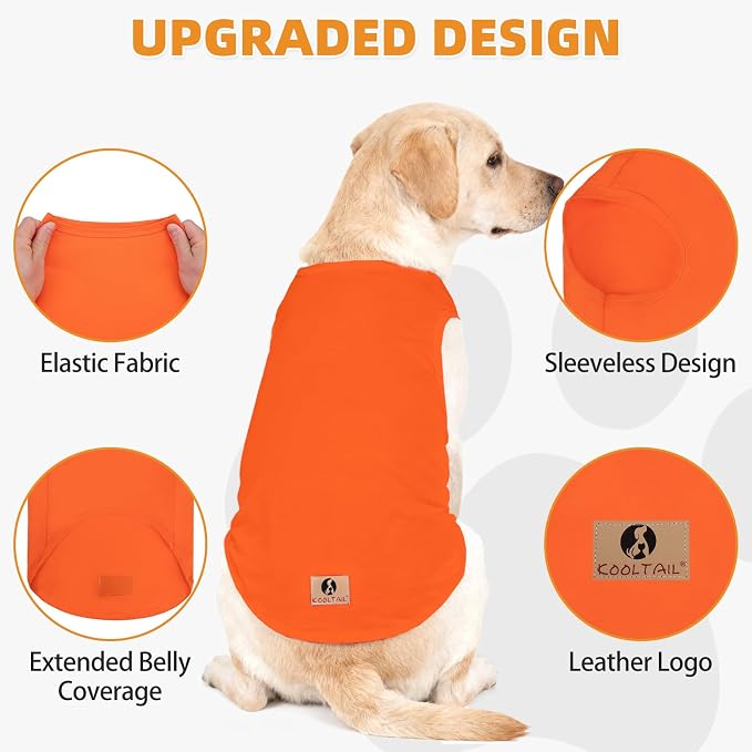 Large Dog Clothes for Boy Girl, 2 Pack Cotton Summer Dog T Shirts UV & Insect Protection for Outdoor Camping, Anti-Hair Loss Breathable Sleeveless Pet Vest Tank Tops Apparel, Orange&Red, L