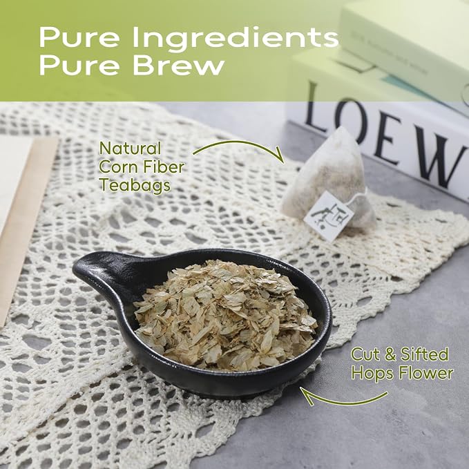 FullChea - Hops Herb Tea Bags - 50 Count - Natural Cut Humulus Lupulus L. | Sifted dried hop flowers, Non-GMO and caffeine-free, earthy bitter notes, delivers gentle calm for nightly relaxation.