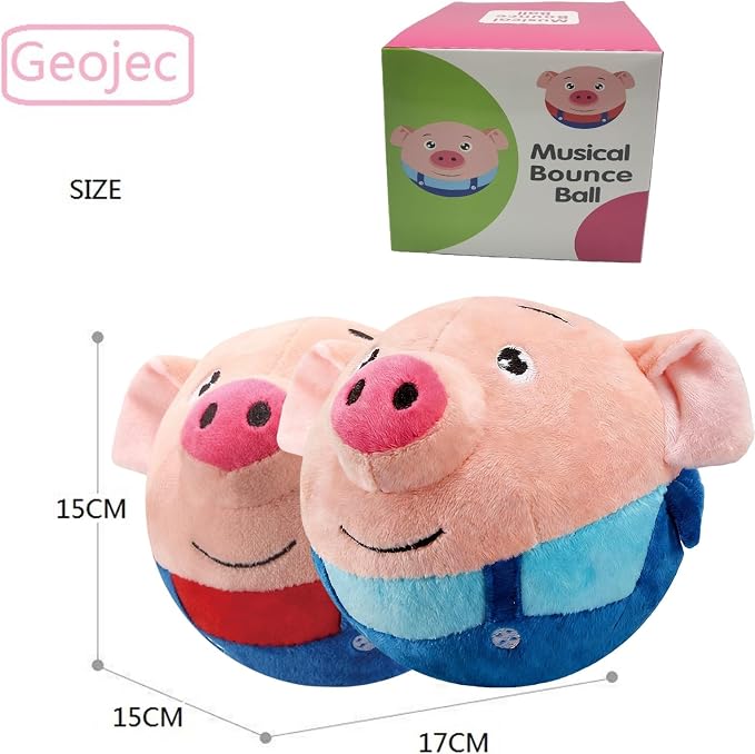 【2PCS】Interactive Dog Toys,Active Moving Pet Plush Toy with Recording & Music Modes,Jumping Squeaky Song shaking Interactive Dog Ball,Dog Toys to Keep Them Busy,Replaceable Coat (Blue Pig + Red Pig)