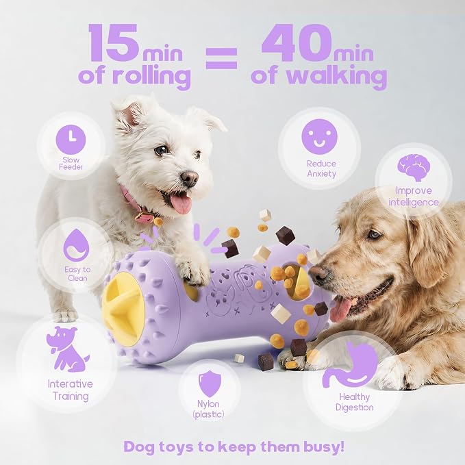 Treat Dispensing Dog Toys, Interactive Adjustable Dog Toy to Keep Them Busy | Dog Enrichment for Brain Stimulation & Cognitive for Puppy Puzzle to Reduce Boredom-Ideal Gift for All Dogs(Nylon)-Lavender