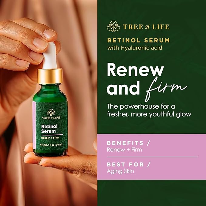 Tree of Life Beauty Retinol Serum, Skin Smoothing Face Oil for Dark Spots and Fine Lines, Facial Serums for Dry and Sensitive Skin Care with Hyaluronic Acid for Soft Smooth Skin, 2 Fl Oz (Pack of 3)
