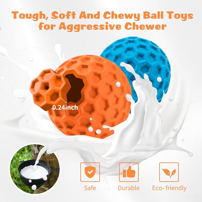 HIPPIH Indestructible Squeaky Dog Toys, Interactive Dog Balls 2 Pack
