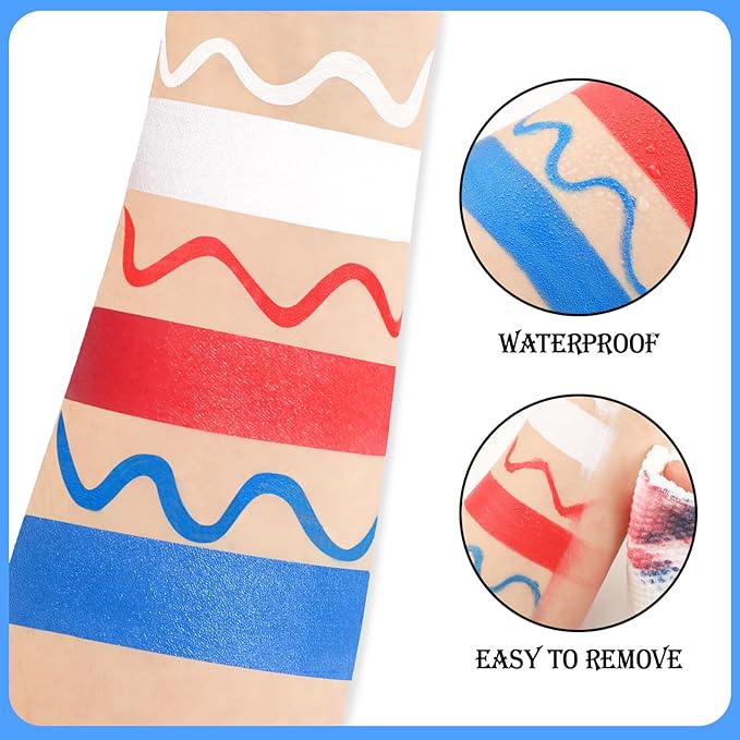 Red White and Blue Face Body Paint, Patriotic 4th/Fourth of July USA Themed Accessories for Women, Baseball Softball Eye-Black Sport, Halloween Face Make-up Kit for American Flag Clown Joker Costume