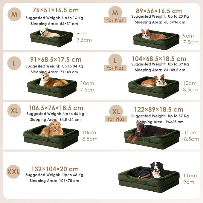 EHEYCIGA Orthopedic Dog Bed for Medium Dog, Memory Foam Dog Couch | 35x22 Inch Dog Sofa with Sides, Waterproof Liner & Washable Removable Cover, Bolster Pet Couch