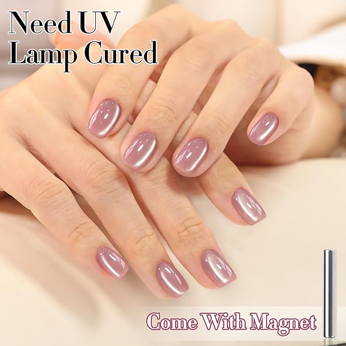 Double Rhythm 15ML Jelly Glass Cat Eye Gel Polish with Magnet Holographic Glitter Shimmer Translucent Sheer Color Salon Soak Off Magnetic Nail at Home (Mauve Purple-MC1225)