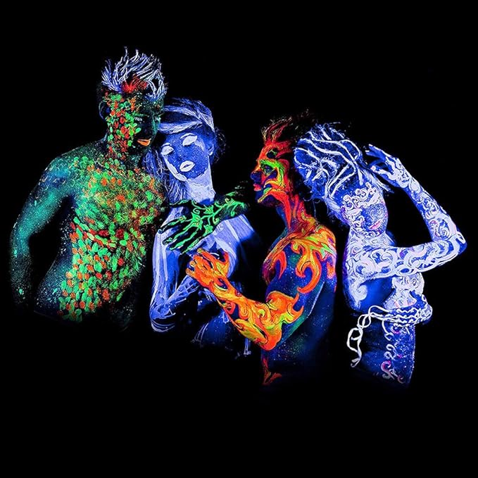 UV Face Paint Kit, Glow In The Dark Paint, Neon Fluorescent Body Painting 8 Colors Professional Brush,Water Based Black Lights Makeup for Kids Adults,Halloween Party Supplies,Projects Costumes Theater