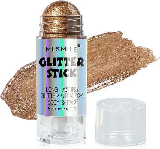 Brown Body Glitter Stick, Multi-Use Highlighter Makeup, Long Lasting Glitter Stick for Body & Face Eyes Lip, Glitter Sparkling Mermaid Sequins for Women, Great for Daily, Festival, Party