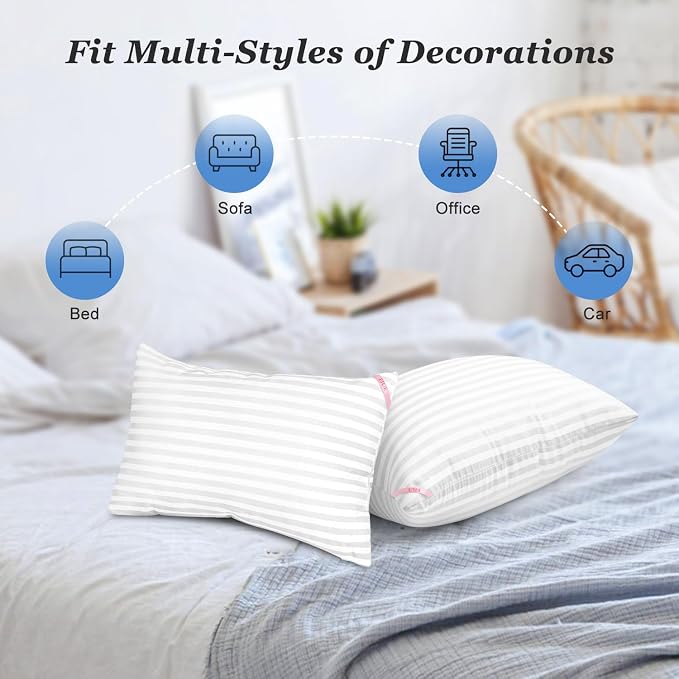 EIUE Throw Pillow Inserts, Machine Washable Pillows,Premium Polyester Fiber Fill for Sofa Bed & Decorative Cushions (White, 12x20inch)