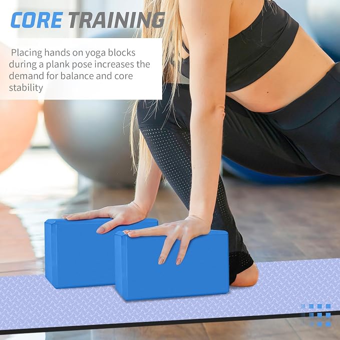 Yoga Blocks 2 Pack 3x6x9IN Foam Block Supportive Latex-Free with Beveled Edges, Non-Slip Exercise Blocks for Pilates, Meditation, Balance, Stretching and Deep Poses