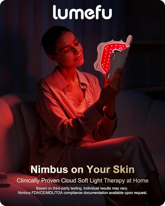 Lumefu Nimbus FDA-Cleared Light Therapy Mask, 3 Mode LED with Red, Near Infrared &Blue for Anti-Aging, Acne &Skin Rejuvenation, Roll to Pack OdorFree, Full face Comfort Fit, Cordless, USBC Recharge