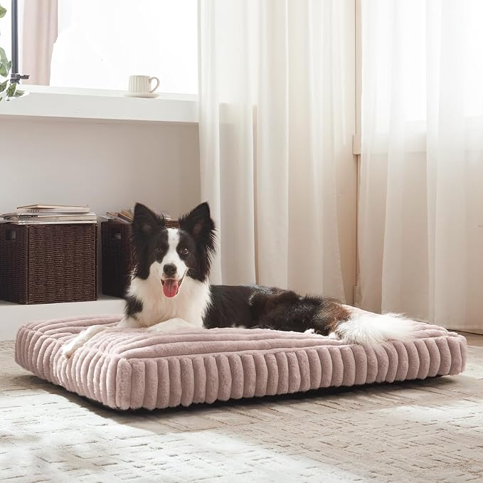 XL Dog Bed, Flat Pet Beds with Removable Washable Cover, Pet Mat Cute Dog Crate Bed Thick Shredded Chopped Crate Foam & Anti Slip Bottom for Indoor