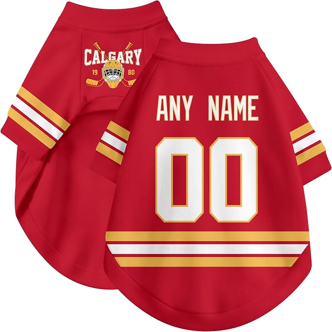 Calgary Dog Clothes Personalized Pet T Shirt for Dogs Gift | Custom Name Number Jersey Style Pet Shirt for Dog