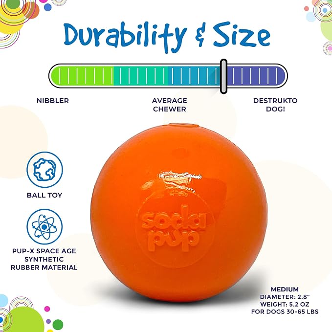 SodaPup Squeaker Ball – Durable Dog Ball Toy, Chew Toy & Floating Retrieving Toy with Squeaker Made in USA from Non-Toxic, Pet-Safe, Food Safe Rubber Material for Bonding, Physical Exercise, & More