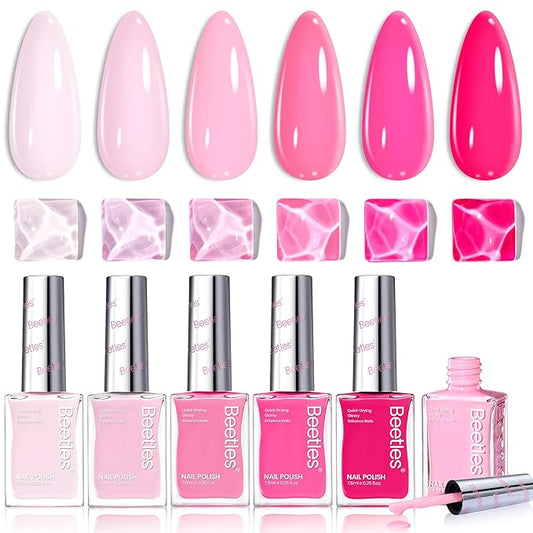 Beetles Pink Nail Polish Set - Love in Echo 6 Colors Quick Dry Spring Nail Polish Set 7.5ml/0.25 Fl Oz, Salon Long Lasting DIY Pastel Nails Art Spring Nails Gifts for Her