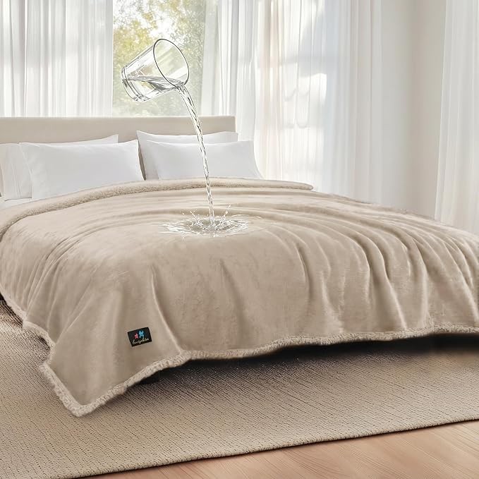 Luciphia Waterproof Pet Blankets, Liquid Pee Proof Dog Blanket for Sofa Bed Couch, Reversible Sherpa Fleece Furniture Protector Cover for Small Medium Large Dogs Cats, Dark Beige King Size（100" x 85"） | waterproof pet blanket sherpa fleece reversible c...