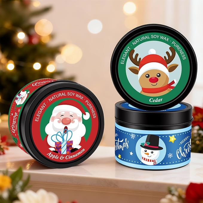 Christmas Candles - 4 x 4.6oz Scented Candles Gifts for Women Set, Natural Holiday Candle for Home Scented, Long Burning Aromatherapy Candle Gifts for Party Favors, Stocking Stuffers