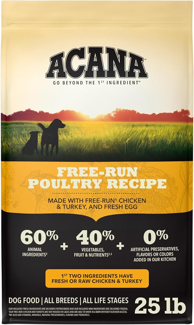 ACANA Grain Free Dry Dog Food Free Run Poultry Recipe 25lb Bag | Grain Free, High Protein, Made in the USA, Includes Probiotics, Omega-3 Fatty Acids, Free-Run Poultry