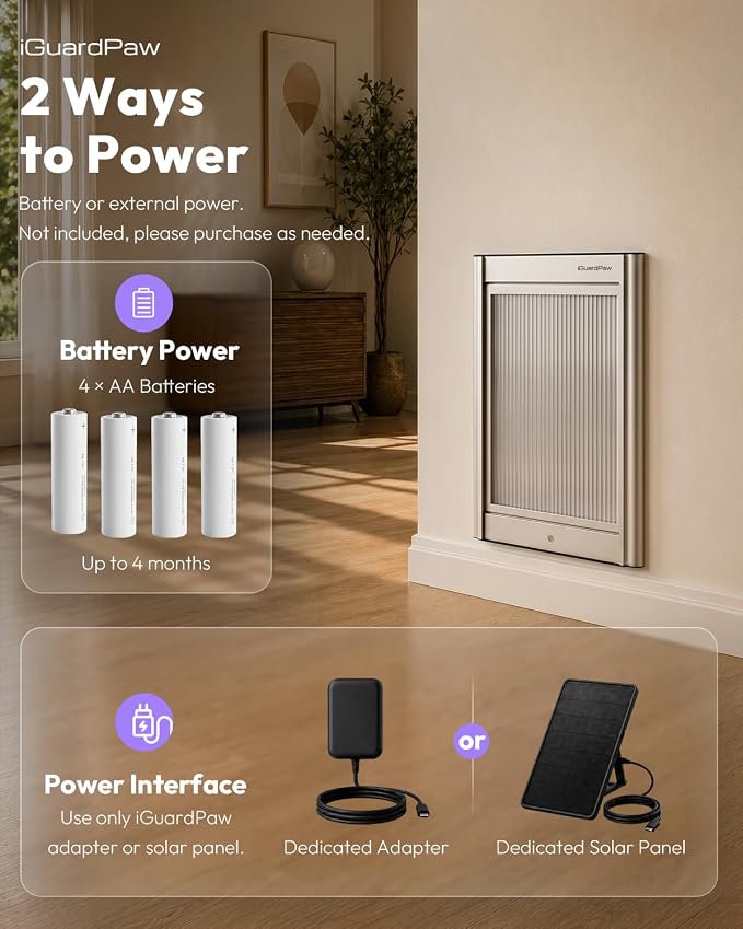 Automatic Dog Door for Wall, Smart Dog Door with Collar Sensor, M | aluminum, collar-activated, scheduled access, pet-only access, adjustable sensing range, anti-pinch, wall-mounted M, white