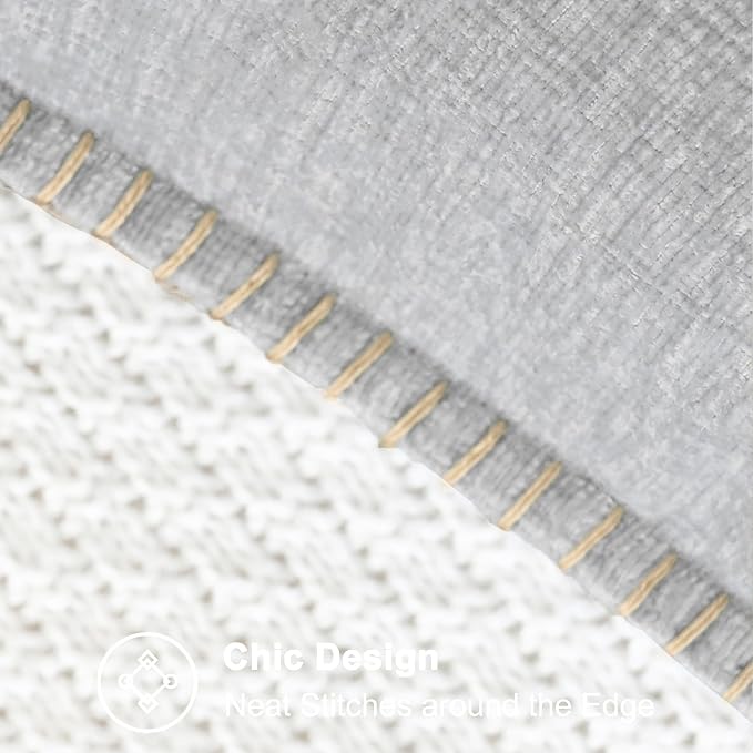 CaliTime Decorative Couch Throw Pillow Covers 24 X 24 Inches Moonbeam Gray | Pack of 2, Cozy Chenille Cushion Cases, Cotton Thread Stitching Edges, for Sofa Bed Living Room Farmhouse