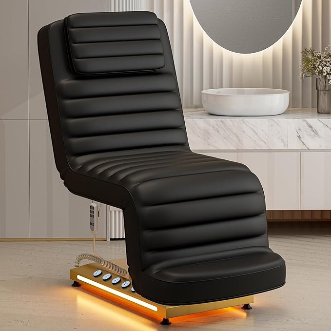 Paddie Luxury Fully Electric Spa Bed, Esthetician Spa Lash Table with LED Lights, Motorized Height & Angle Adjustable for Facial & Medical Treatment, Black