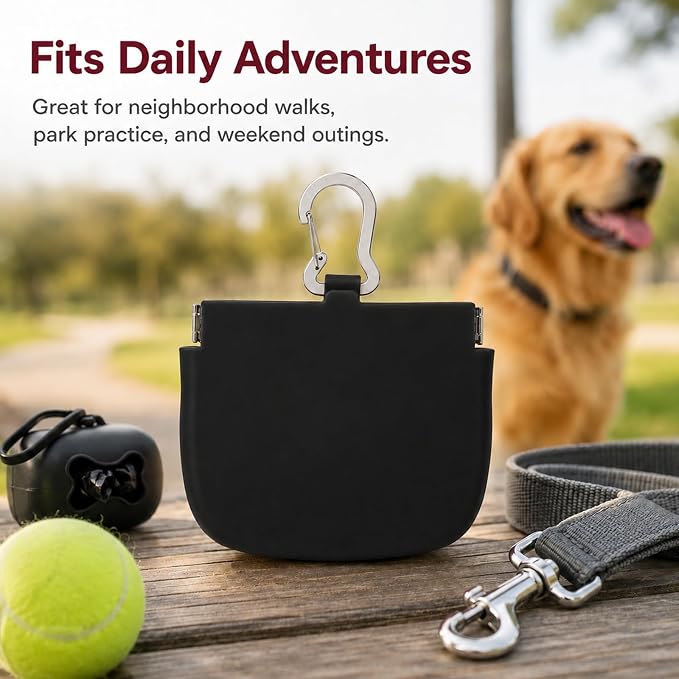 Silicone Dog Treat Pouch for Pet Training One-Hand Access One Cup Silicone Treat Bag with Pull Tab and Auto Closing Lid Treat Pouches for Leash(Color: Black)