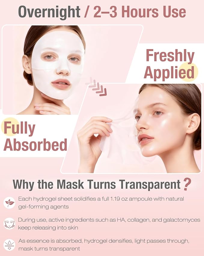 BOCACUE Bio-Collagen Hydrogel Sheet Mask, Overnight Face Mask for Radiant, Glowing Skin, Deep Hydrating & Firming, Pore Minimizing, Boosts Elasticity, Korean Skin Care, 35g x 5ea