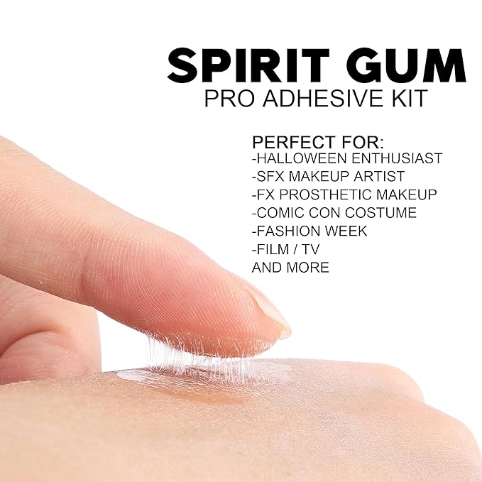 Spirit Gum Adhesive With Remover Combo Kit, Professional Liquid Adhesive and Remover, Special Effects Makeup Face Body Prosthetics Glue, SFX Mkaeup Kit For Halloween Costume Film Theatre